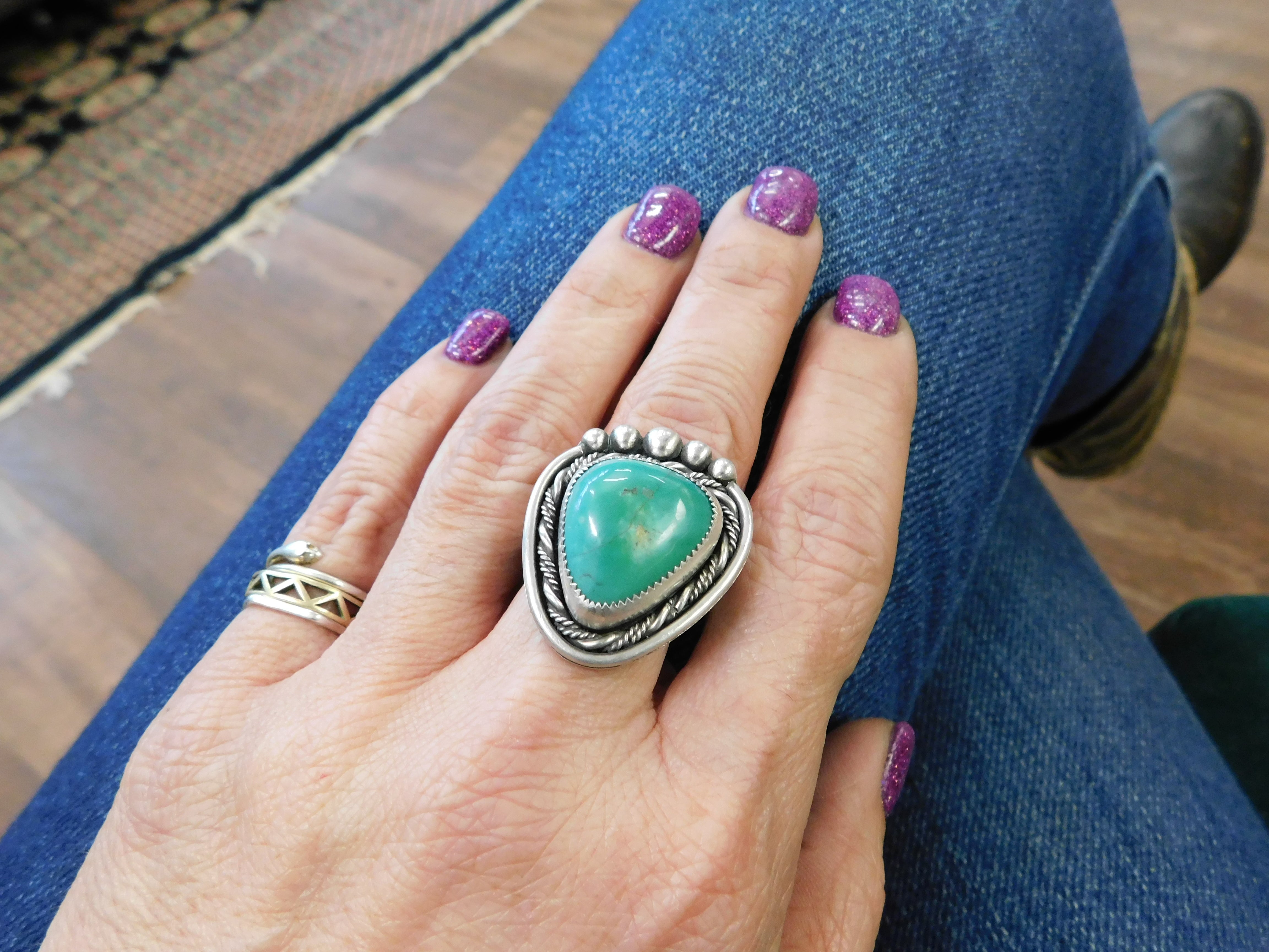 NELSON SILGADO JR WIDE BAND TURQUOISE RING – Kittie K Ranch and Co
